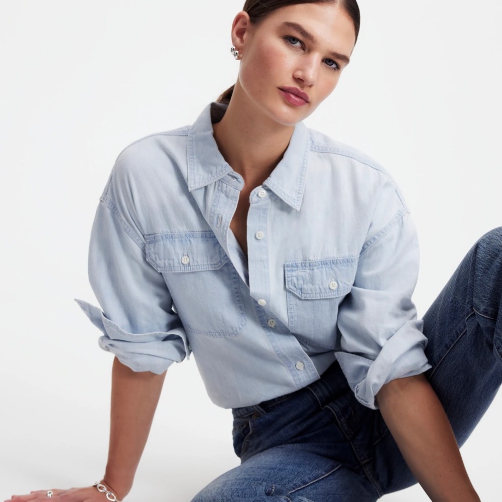 Alexa Chung for Madewell Oversized Denim Shirt in Dunklin Wash SZ Small